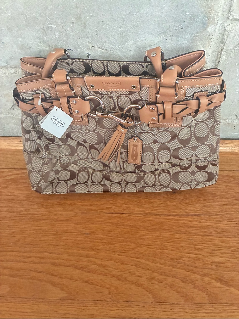 Coach Signature Canvas Tote in Beige and Tan Leather